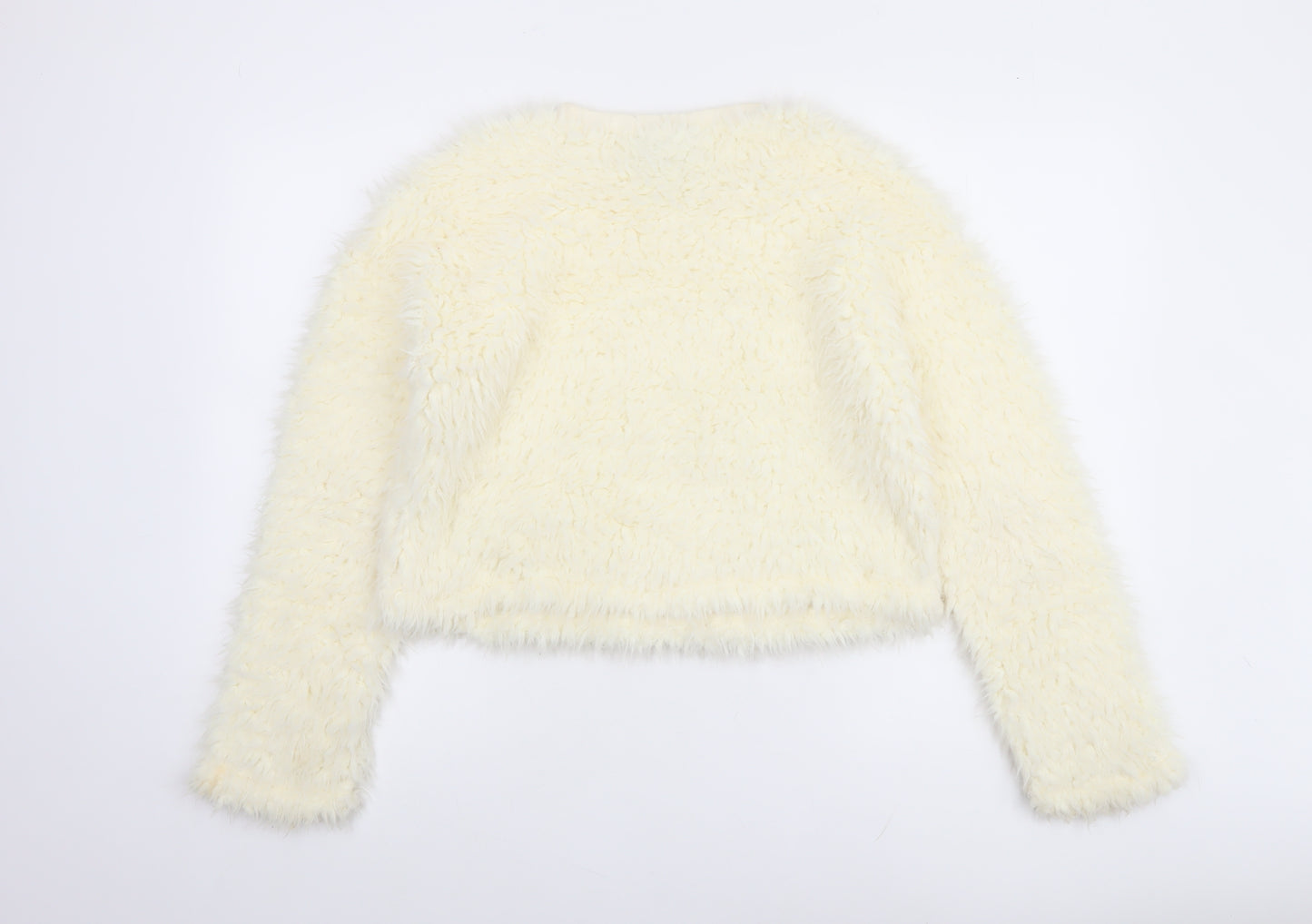 New Look Women Ivory Faux Fur Long Sleeve Pullover Sweatshirt Size M