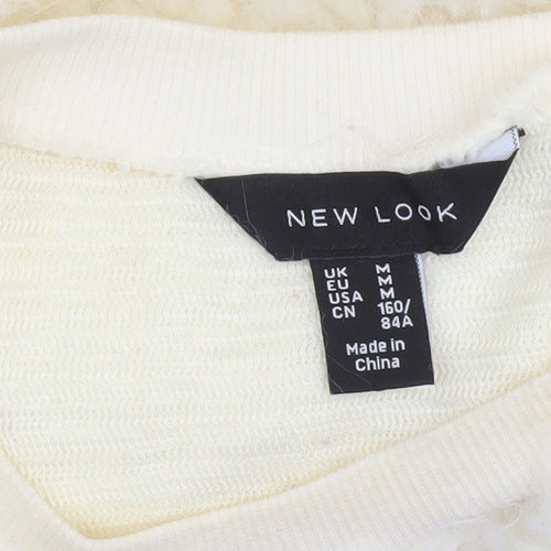 New Look Women Ivory Faux Fur Long Sleeve Pullover Sweatshirt Size M