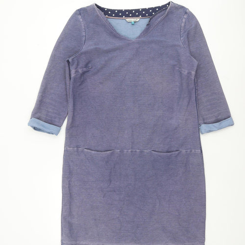 White Stuff Women's Blue 3/4 Sleeve Shift Dress Size 14 Cotton Blend