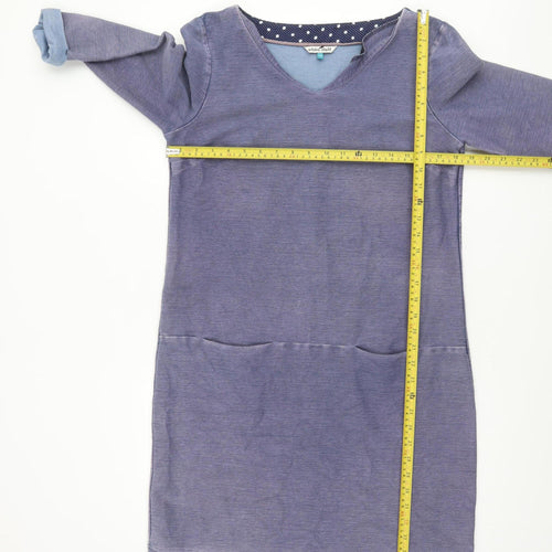 White Stuff Women's Blue 3/4 Sleeve Shift Dress Size 14 Cotton Blend