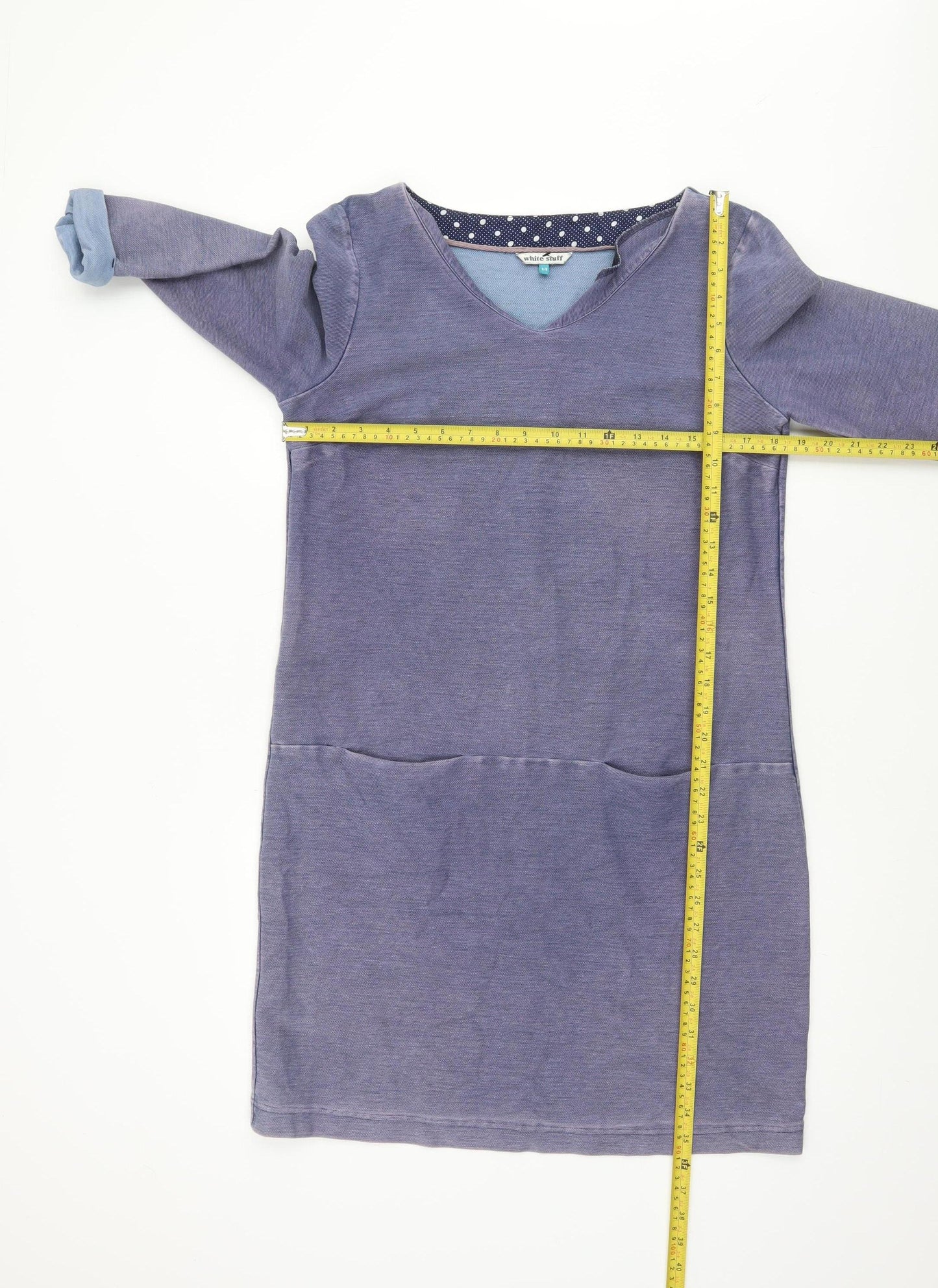 White Stuff Women's Blue 3/4 Sleeve Shift Dress Size 14 Cotton Blend