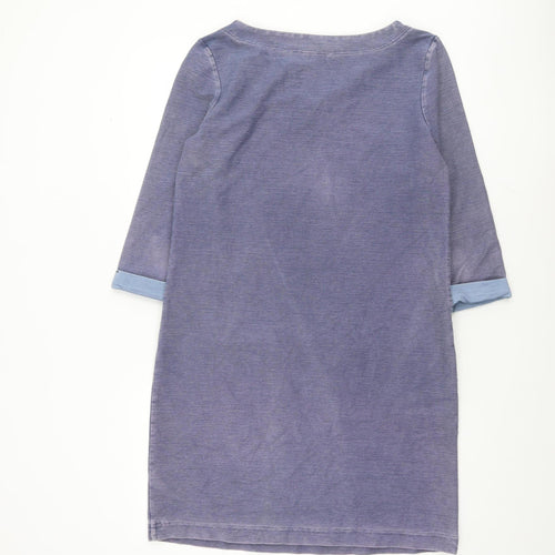 White Stuff Women's Blue 3/4 Sleeve Shift Dress Size 14 Cotton Blend