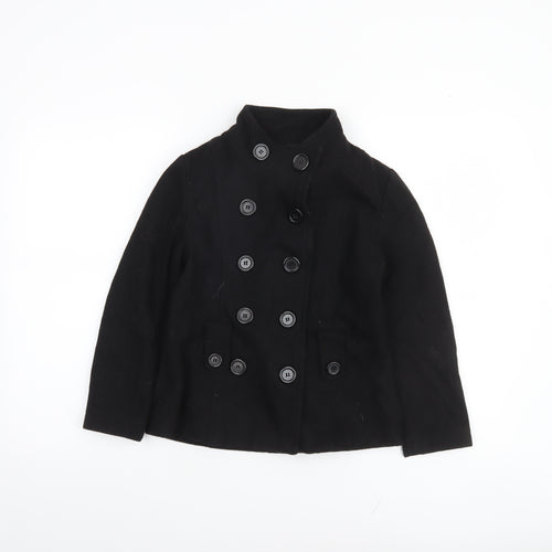 Back to School Girls Black Wool Blend Double-Breasted Pea Coat 9-10 Years
