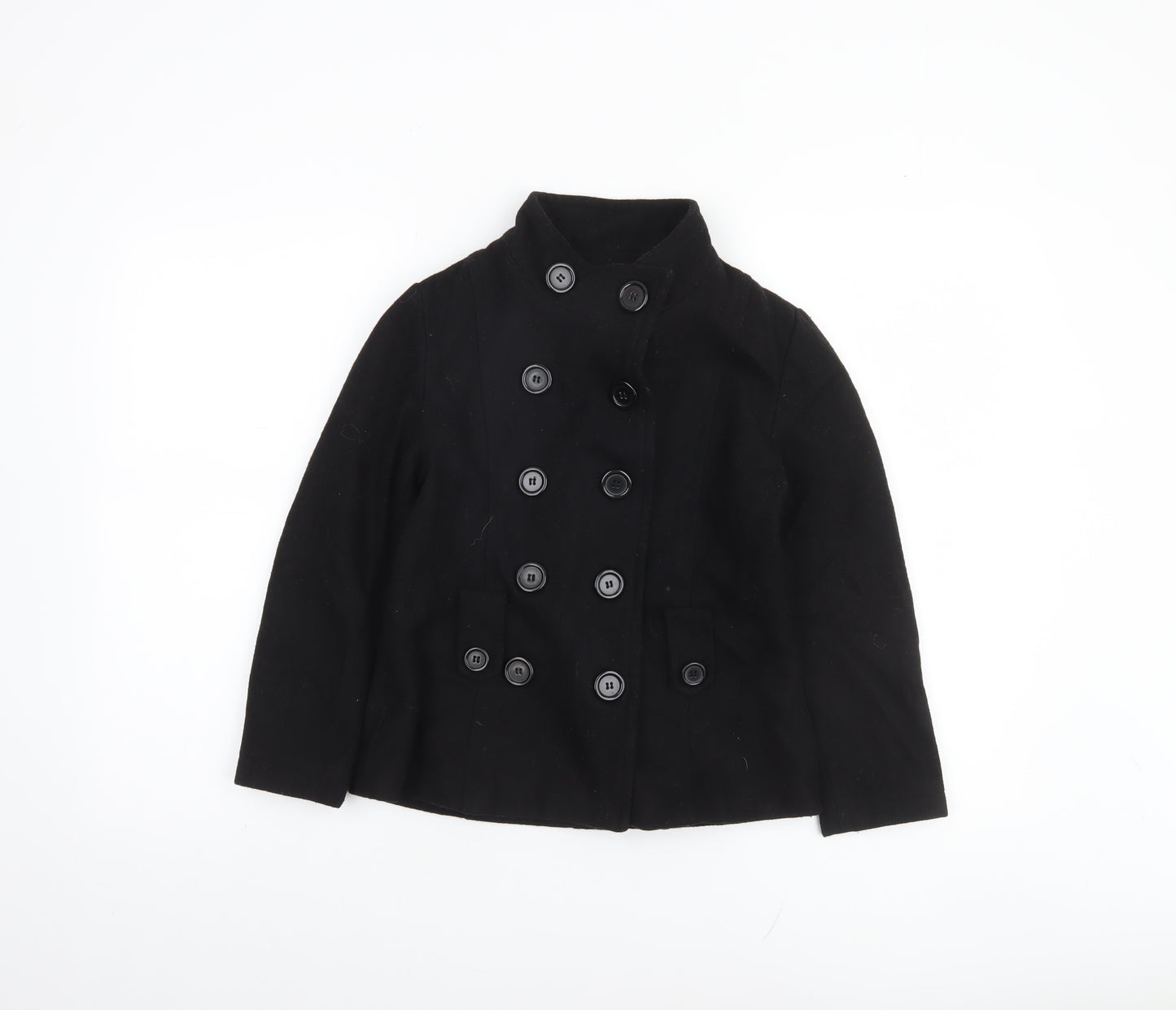 Back to School Girls Black Wool Blend Double-Breasted Pea Coat 9-10 Years