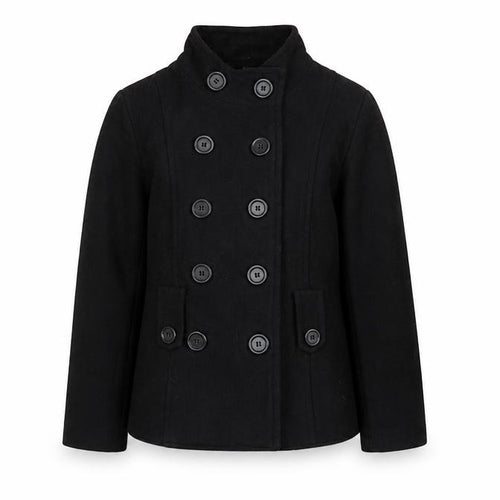 Back to School Girls Black Wool Blend Double-Breasted Pea Coat 9-10 Years