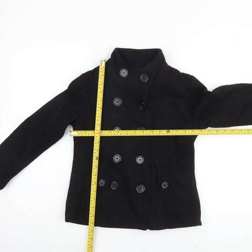 Back to School Girls Black Wool Blend Double-Breasted Pea Coat 9-10 Years