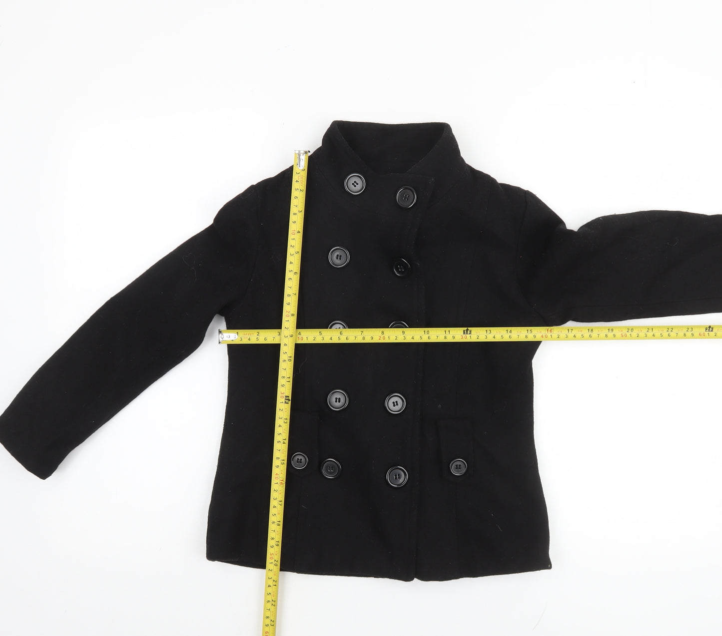 Back to School Girls Black Wool Blend Double-Breasted Pea Coat 9-10 Years