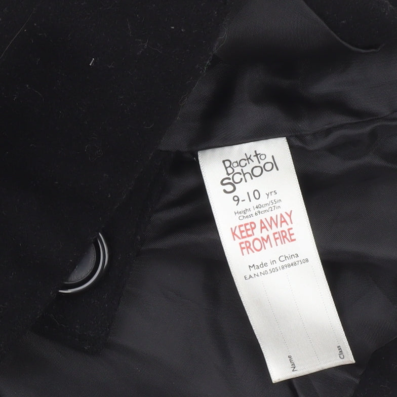 Back to School Girls Black Wool Blend Double-Breasted Pea Coat 9-10 Years
