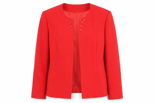 Front view of Braville Women’s Red Blazer Jacket, size UK 18, Tailored Stretch Suit Separate