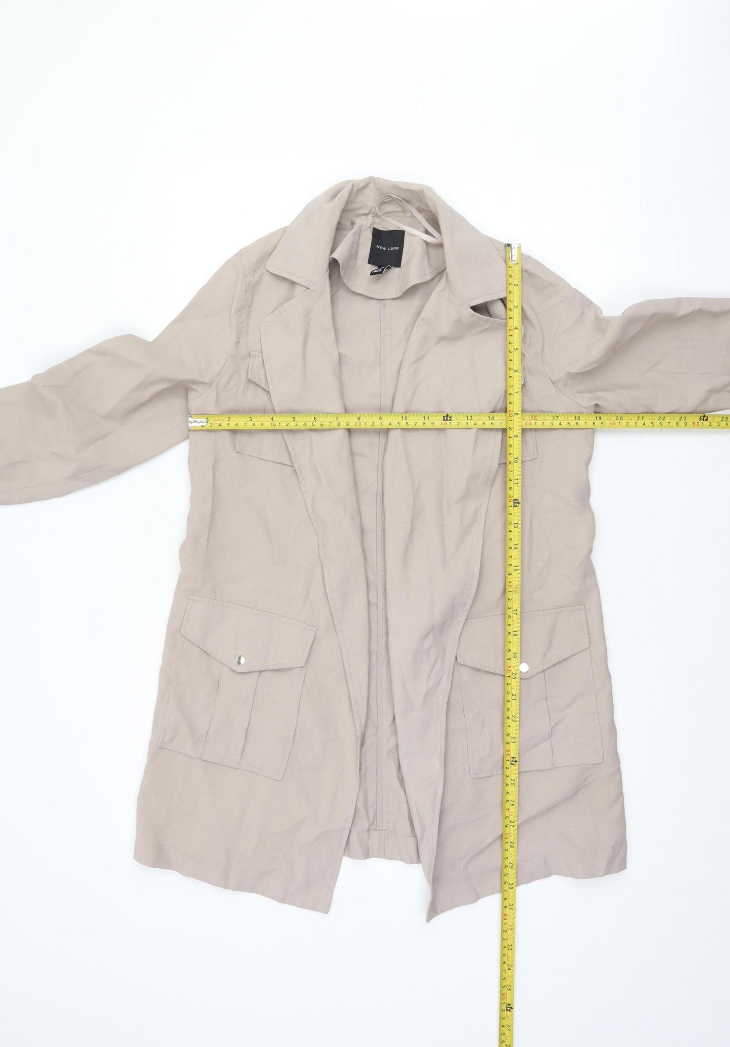 New Look Women Beige Long Trench Coat Size 8 Lightweight Classic Style
