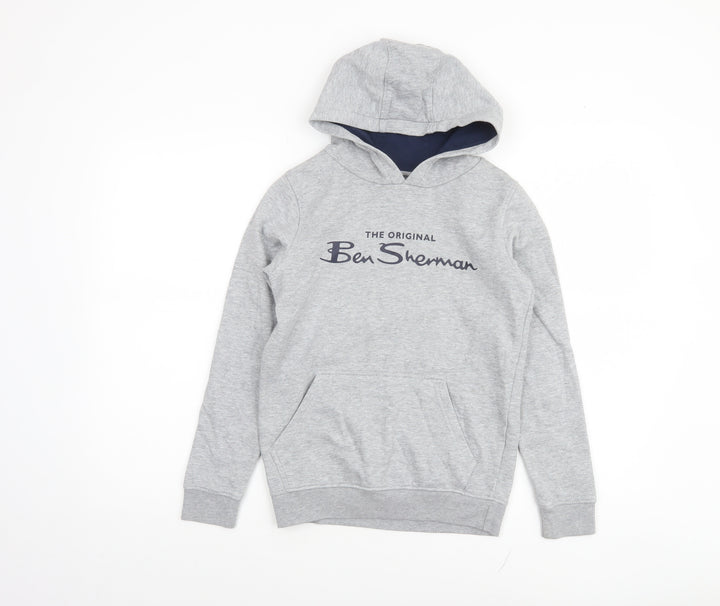 Ben Sherman Boys Grey Pullover Hoodie 9-10 Years Cotton Blend Casual