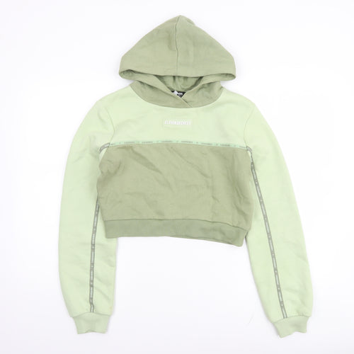 Eleven Degrees Womens Green Cropped Hoodie UK 8 Cotton Blend Logo Design