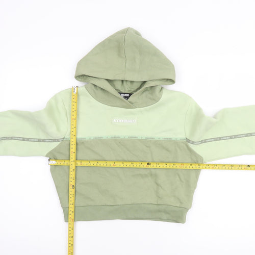 Eleven Degrees Womens Green Cropped Hoodie UK 8 Cotton Blend Logo Design