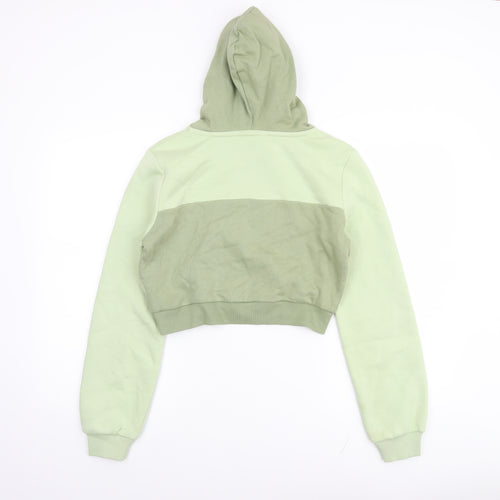 Eleven Degrees Womens Green Cropped Hoodie UK 8 Cotton Blend Logo Design