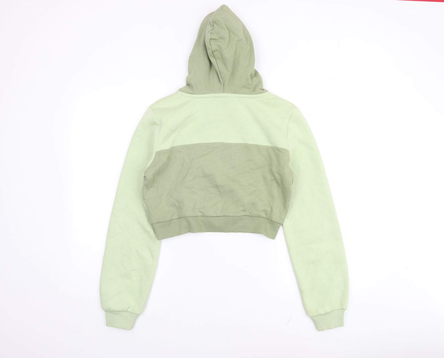 Eleven Degrees Womens Green Cropped Hoodie UK 8 Cotton Blend Logo Design