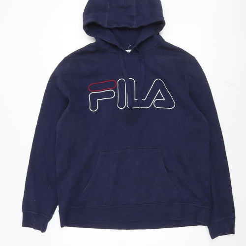 Fila Men's Blue Pullover Hoodie L Logo Fleece Sportswear