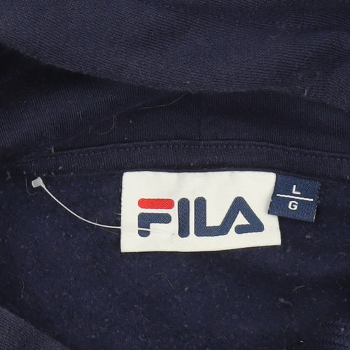 Fila Men's Blue Pullover Hoodie L Logo Fleece Sportswear