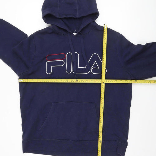 Fila Men's Blue Pullover Hoodie L Logo Fleece Sportswear