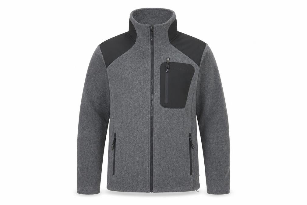 Front view of Moorhead Men's Grey Softshell Fleece Jacket, size S, Outdoor Hiking