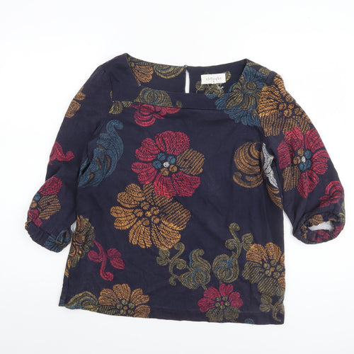 Thought Womens Navy Floral Blouse Size 10 3/4 Sleeve Cotton Blend
