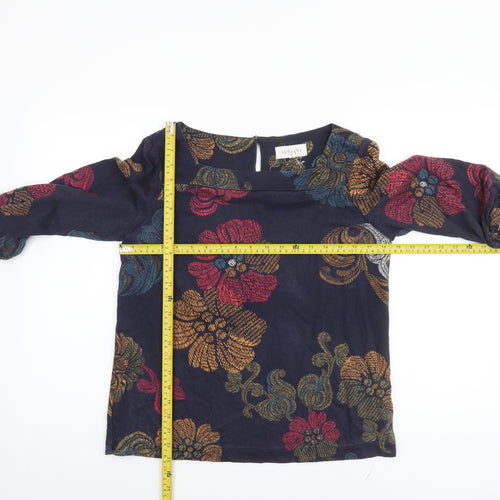 Thought Womens Navy Floral Blouse Size 10 3/4 Sleeve Cotton Blend