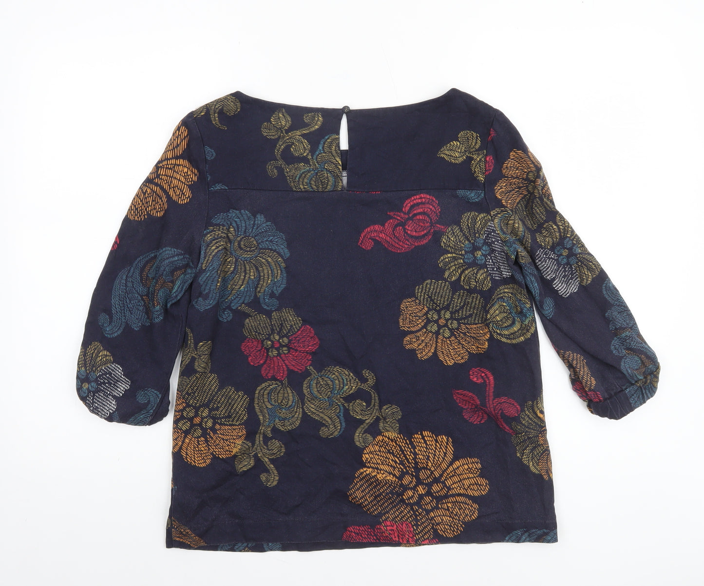 Thought Womens Navy Floral Blouse Size 10 3/4 Sleeve Cotton Blend