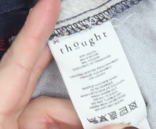 Thought Womens Navy Floral Blouse Size 10 3/4 Sleeve Cotton Blend