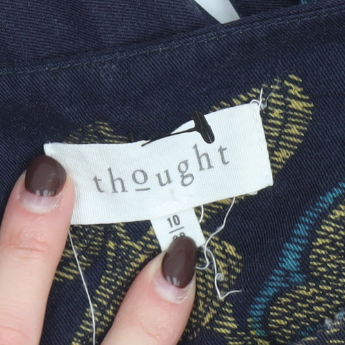 Thought Womens Navy Floral Blouse Size 10 3/4 Sleeve Cotton Blend