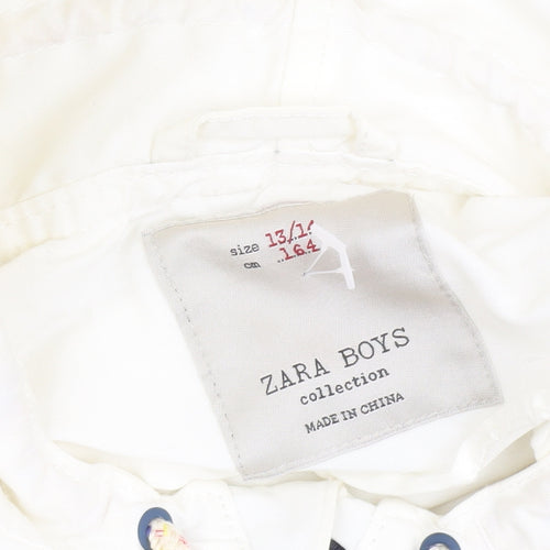 Zara Boys White Striped Hooded Windbreaker Jacket 13-14 Years