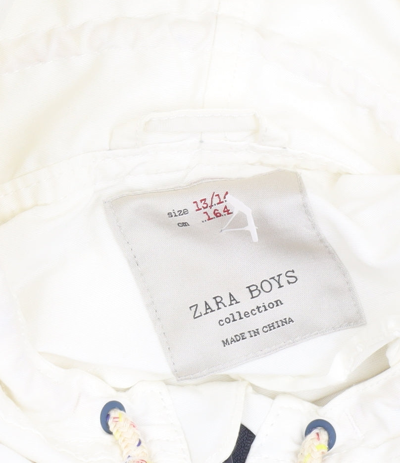 Zara Boys White Striped Hooded Windbreaker Jacket 13-14 Years