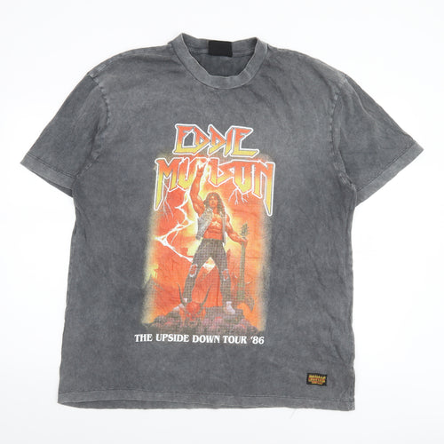 Stranger Things Men’s Grey Eddie Munson Band T-Shirt L Graphic Cotton