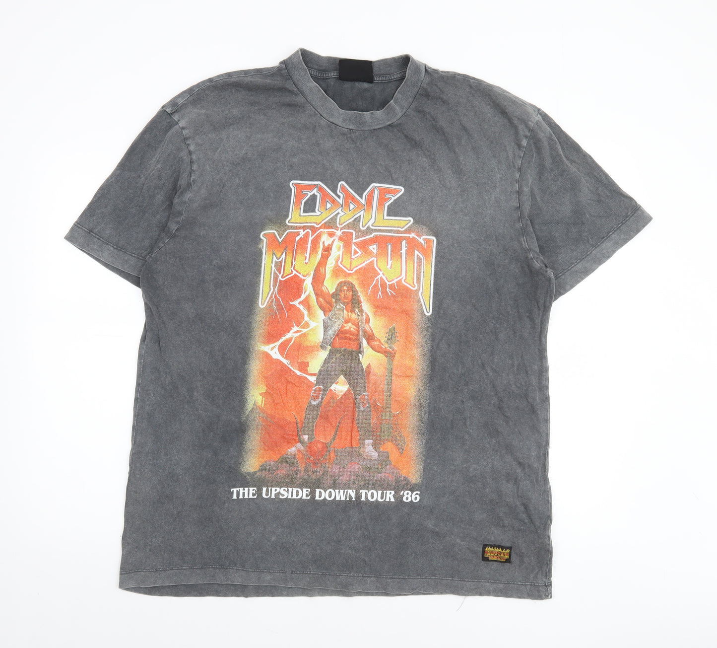 Stranger Things Men’s Grey Eddie Munson Band T-Shirt L Graphic Cotton