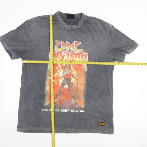 Stranger Things Men’s Grey Eddie Munson Band T-Shirt L Graphic Cotton