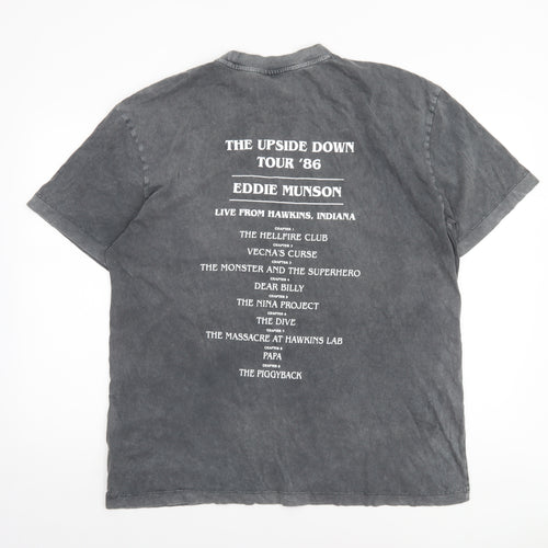 Stranger Things Men’s Grey Eddie Munson Band T-Shirt L Graphic Cotton