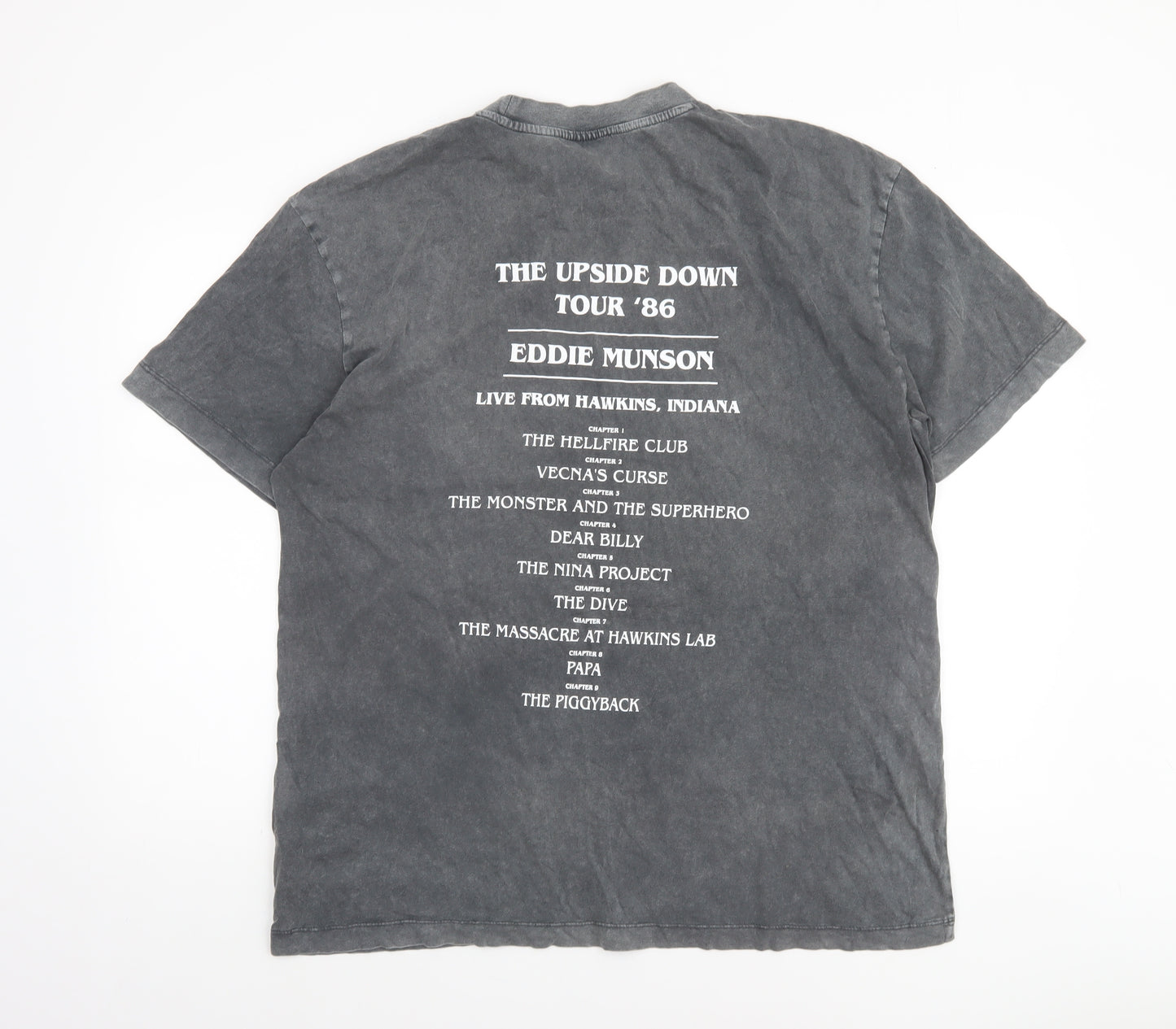 Stranger Things Men’s Grey Eddie Munson Band T-Shirt L Graphic Cotton