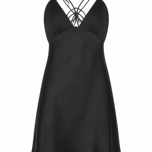 ZARA Women Black Satin Slip Dress M Strappy V-Neck Partywear