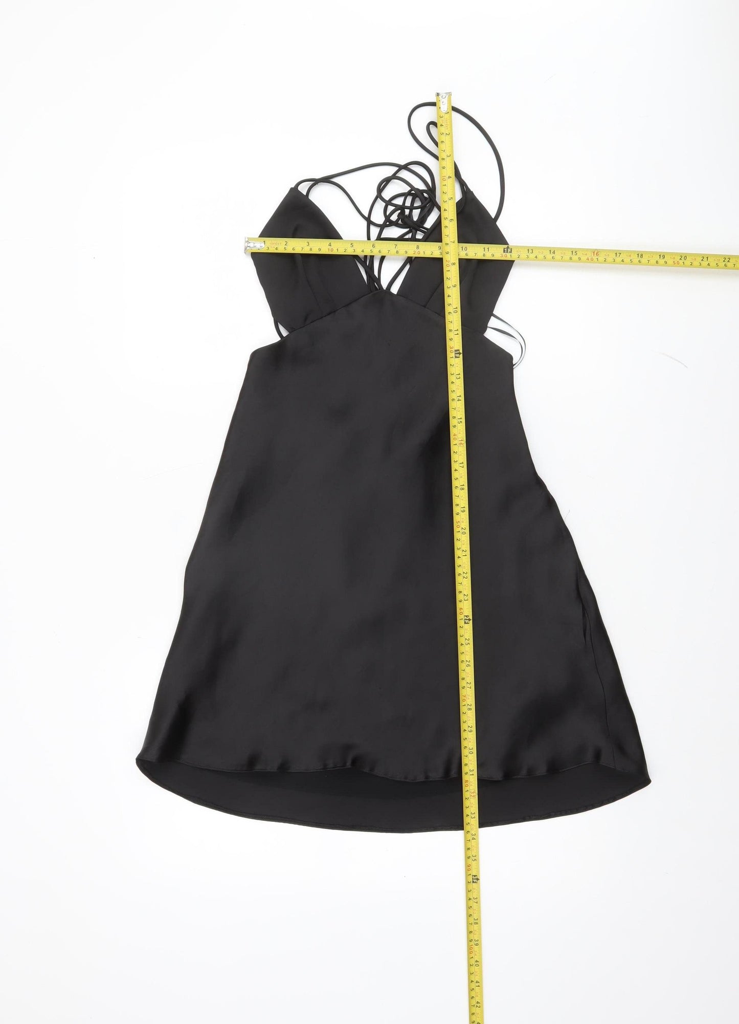 ZARA Women Black Satin Slip Dress M Strappy V-Neck Partywear