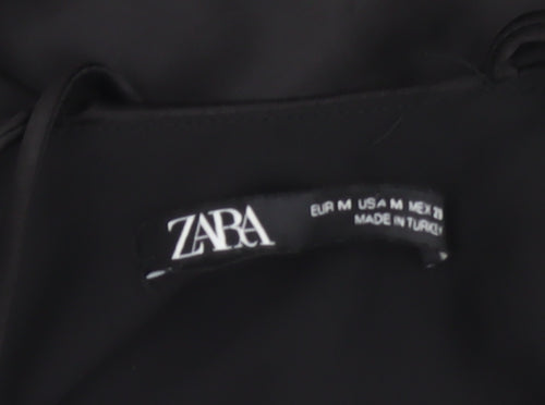 ZARA Women Black Satin Slip Dress M Strappy V-Neck Partywear
