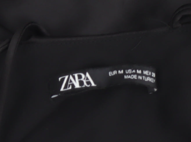 ZARA Women Black Satin Slip Dress M Strappy V-Neck Partywear