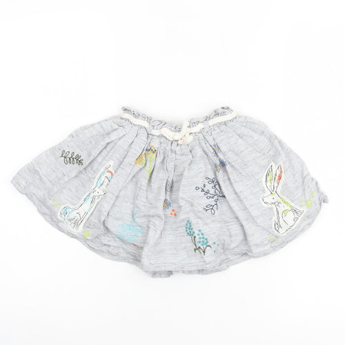 Next Girls Grey Bunny Embroidered A-Line Skirt 4 Years Cotton Blend