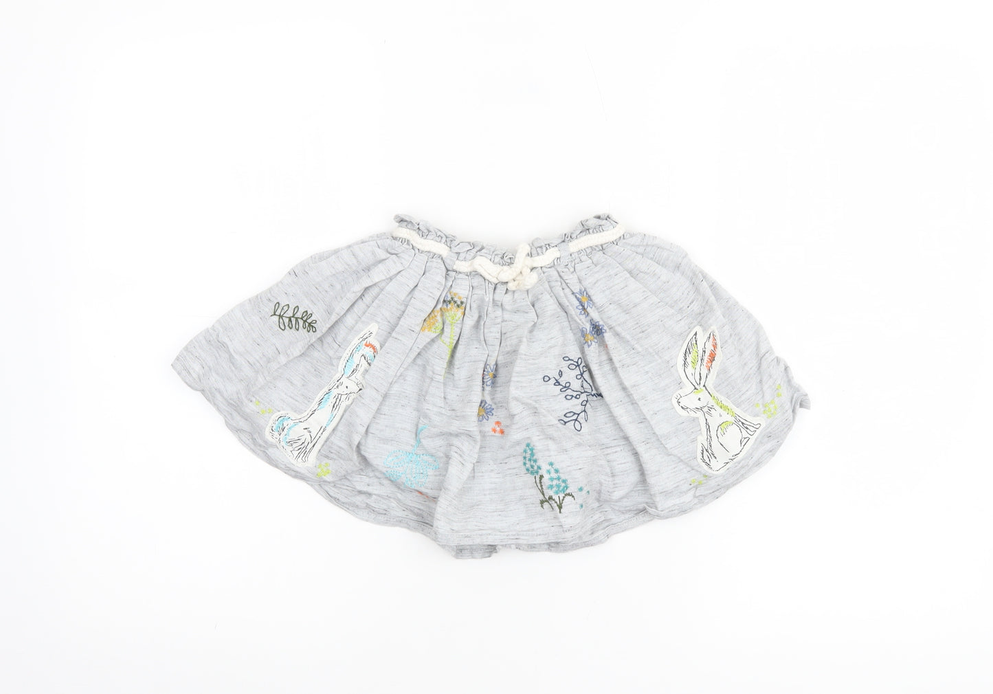 Next Girls Grey Bunny Embroidered A-Line Skirt 4 Years Cotton Blend