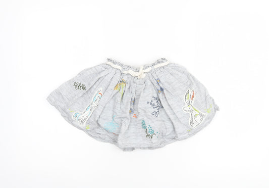Next Girls Grey Bunny Embroidered A-Line Skirt 4 Years Cotton Blend