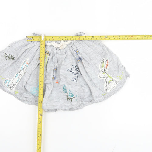 Next Girls Grey Bunny Embroidered A-Line Skirt 4 Years Cotton Blend