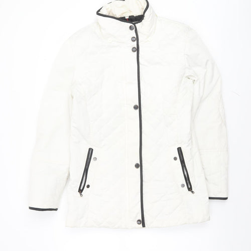 Frandsen Women’s White Quilted Mid-Length Jacket Size 8
