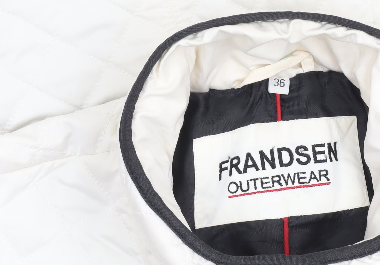 Frandsen Women’s White Quilted Mid-Length Jacket Size 8