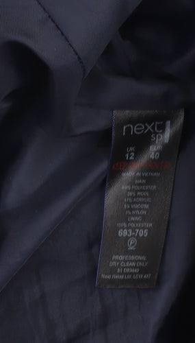 Next Women Blue Grey Wool Blend Mid-Length Coat Size 12