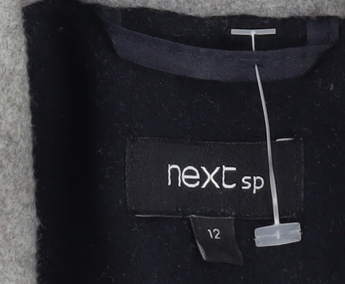 Next Women Blue Grey Wool Blend Mid-Length Coat Size 12