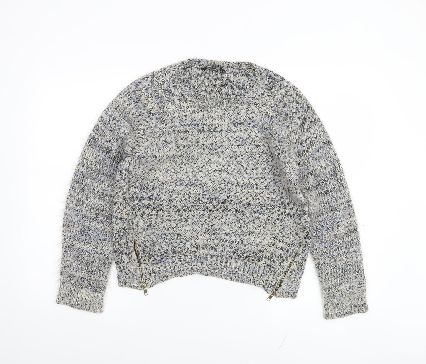 Candy Couture Girls Grey Knitted Pullover Jumper with Zip Accents Size 15 Years