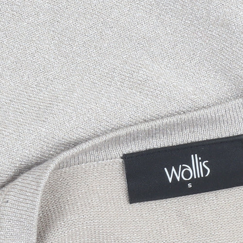 Wallis Women Beige Sequin V-Neck Short Sleeve Pullover Jumper Size S
