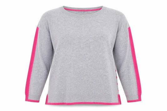 Front view of Principles Women’s Grey Pink Striped jumper, size UK 20